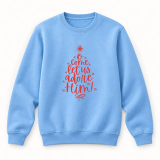 Come let us adore him red Christmas Sweatshirt Babyblau
