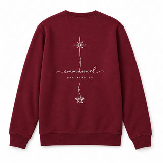 Emmanuel God With Us Line Art Christmas Sweatshirt Backprint Burgunder
