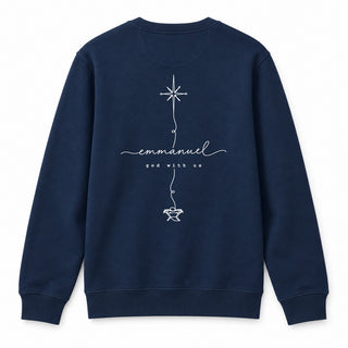 Emmanuel God With Us Line Art Christmas Sweatshirt Backprint Navy