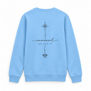 Emmanuel God With Us Line Art Christmas Sweatshirt Backprint Babyblau