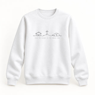 From the Manger to the Empty Tomb Christmas Sweatshirt Weiß