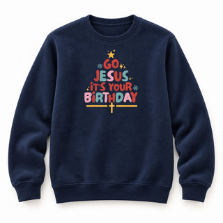 Go Jesus colored Christmas Sweatshirt Navy