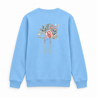 Golden Cross Aquarell Sweatshirt Backprint Babyblau