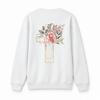 Golden Cross Aquarell Sweatshirt Backprint Weiß