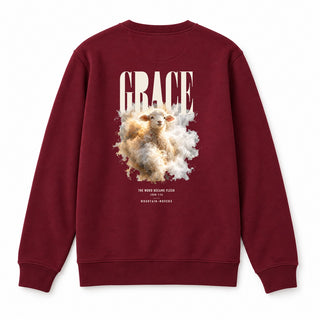 Grace The Word Became Flesh Christmas Sweatshirt Backprint Burgunder