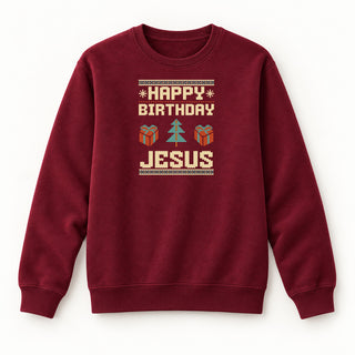 Happy Birthday Jesus Christmas Sweatshirt Burgunder