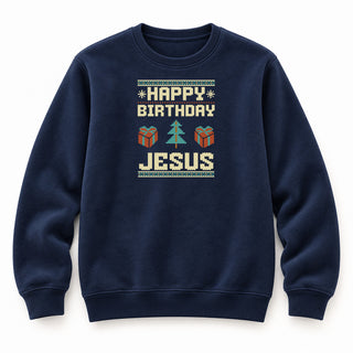 Happy Birthday Jesus Christmas Sweatshirt Navy