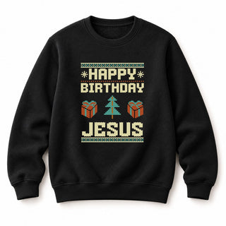 Happy Birthday Jesus Christmas Sweatshirt Schwarz