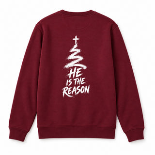 He Is the Reason Christmas Sweatshirt Backprint Burgunder