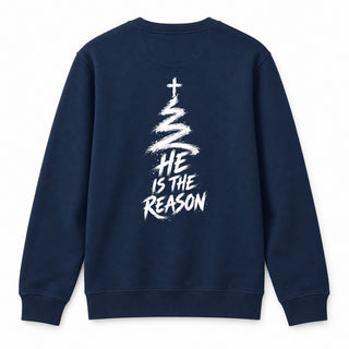 He Is the Reason Christmas Sweatshirt Backprint Navy