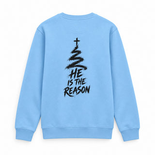 He Is the Reason Christmas Sweatshirt Backprint Babyblau