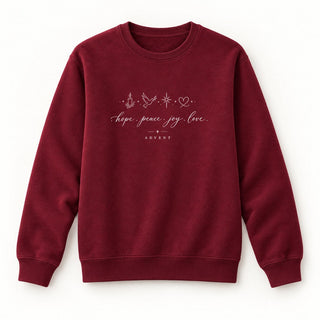 Hope Peace Joy Love Advent Christmas Sweatshirt Burgunder