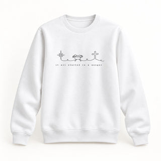 It All Started in a Manger Christmas Sweatshirt Weiß
