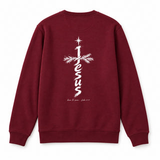 Jesus Born to Save Christmas Sweatshirt Backprint Burgunder