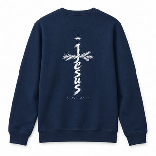 Jesus Born to Save Christmas Sweatshirt Backprint Navy