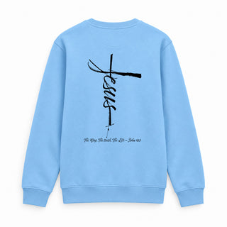Jesus Cross Sweatshirt BackPrint Babyblau