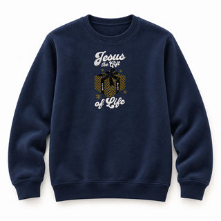 Jesus Gift of Life Christmas Sweatshirt Navy