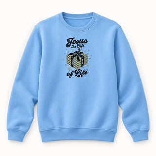 Jesus Gift of Life Christmas Sweatshirt Babyblau