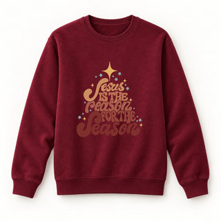 Jesus is the reason Tree brown Christmas Sweatshirt Burgunder