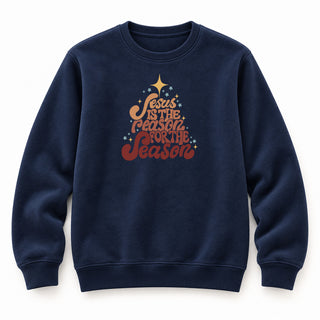 Jesus is the reason Tree brown Christmas Sweatshirt Navy