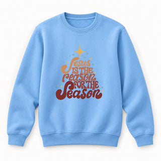 Jesus is the reason Tree brown Christmas Sweatshirt Babyblau