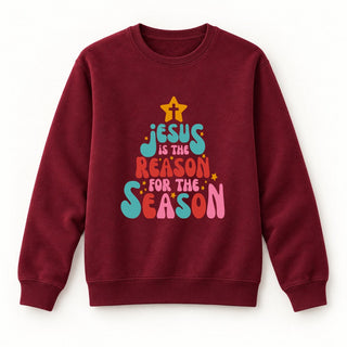 Jesus is the reason tree Christmas Sweatshirt Burgunder