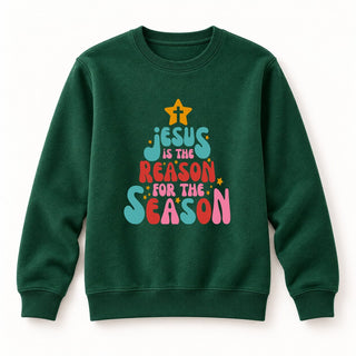 Jesus is the reason tree Christmas Sweatshirt Grün