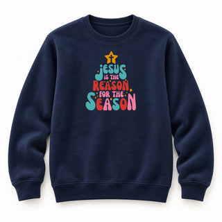 Jesus is the reason tree Christmas Sweatshirt Navy