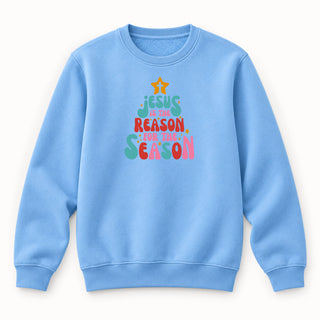 Jesus is the reason tree Christmas Sweatshirt Babyblau