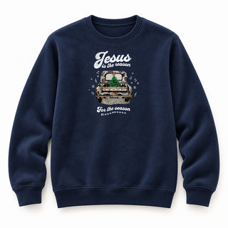 Jesus is the Reason Truck Christmas Sweatshirt Navy