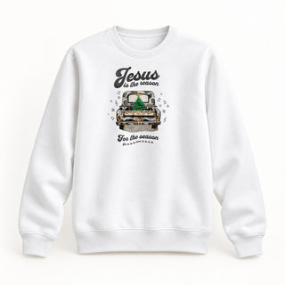 Jesus is the Reason Truck Christmas Sweatshirt Weiß