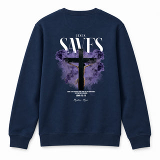 Jesus Saves Streetwear Sweatshirt Backprint Navy