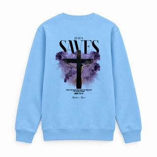 Jesus Saves Streetwear Sweatshirt Backprint Babyblau