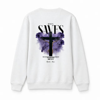 Jesus Saves Streetwear Sweatshirt Backprint Weiß