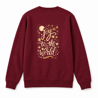 Joy to the World golden Christmas Sweatshirt Backprint Burgunder