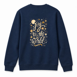 Joy to the World golden Christmas Sweatshirt Backprint Navy