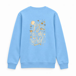 Joy to the World golden Christmas Sweatshirt Backprint Babyblau