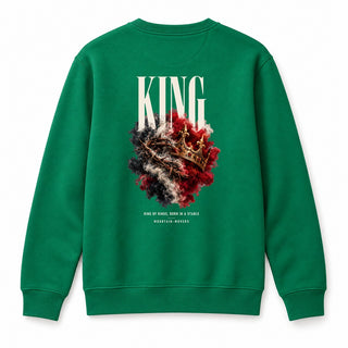 King of Kings Born in a Stable Christmas Sweatshirt Backprint Grün