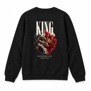 King of Kings Born in a Stable Christmas Sweatshirt Backprint Schwarz
