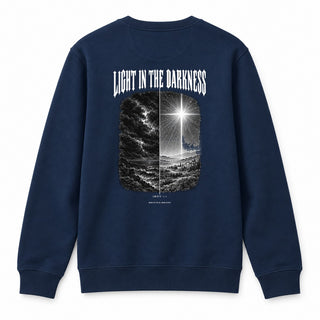 Light in the Darkness Christmas Sweatshirt Backprint Navy
