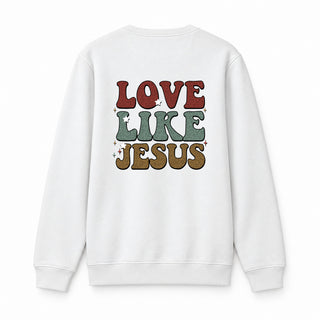 Love like Jesus Christmas Sweatshirt Backprint Weiß
