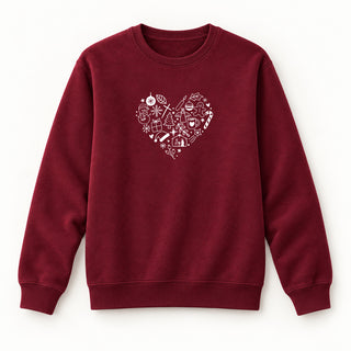 Nativity Collage Christmas Sweatshirt Burgunder