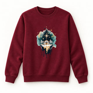Nativity Scene Christmas Sweatshirt Burgunder