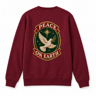 Peace on Earth Stitch Christmas Sweatshirt Backprint Burgunder