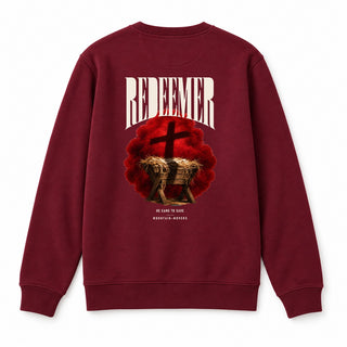 Redeemer He Came to Save Christmas Sweatshirt Backprint Burgunder