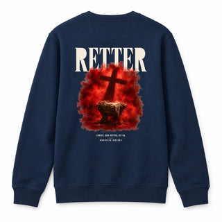 Retter Christ der Retter ist da Christmas Sweatshirt Backprint Navy