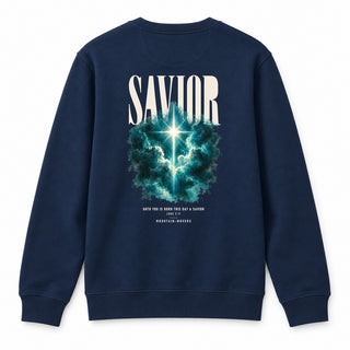 Savior Born This Day Christmas Sweatshirt Backprint Navy