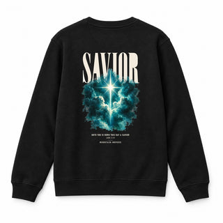 Savior Born This Day Christmas Sweatshirt Backprint Schwarz