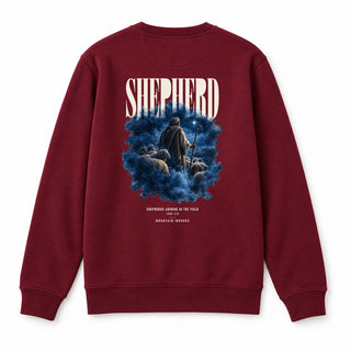Shepherds Abiding in the Field Christmas Sweatshirt Backprint Burgunder