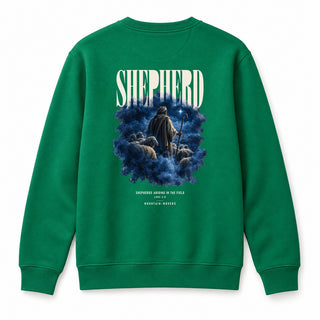 Shepherds Abiding in the Field Christmas Sweatshirt Backprint Grün